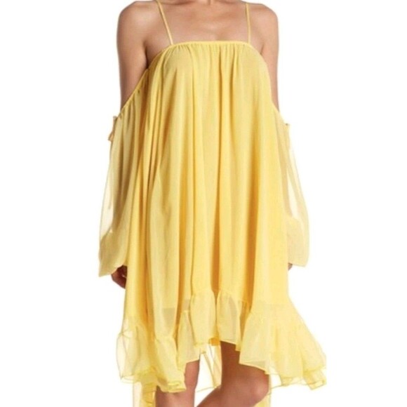 Free People Dresses & Skirts - We are HAH / Free People / Revolve Cold Shouler Lemon Drop Chifon Dress XS/ S